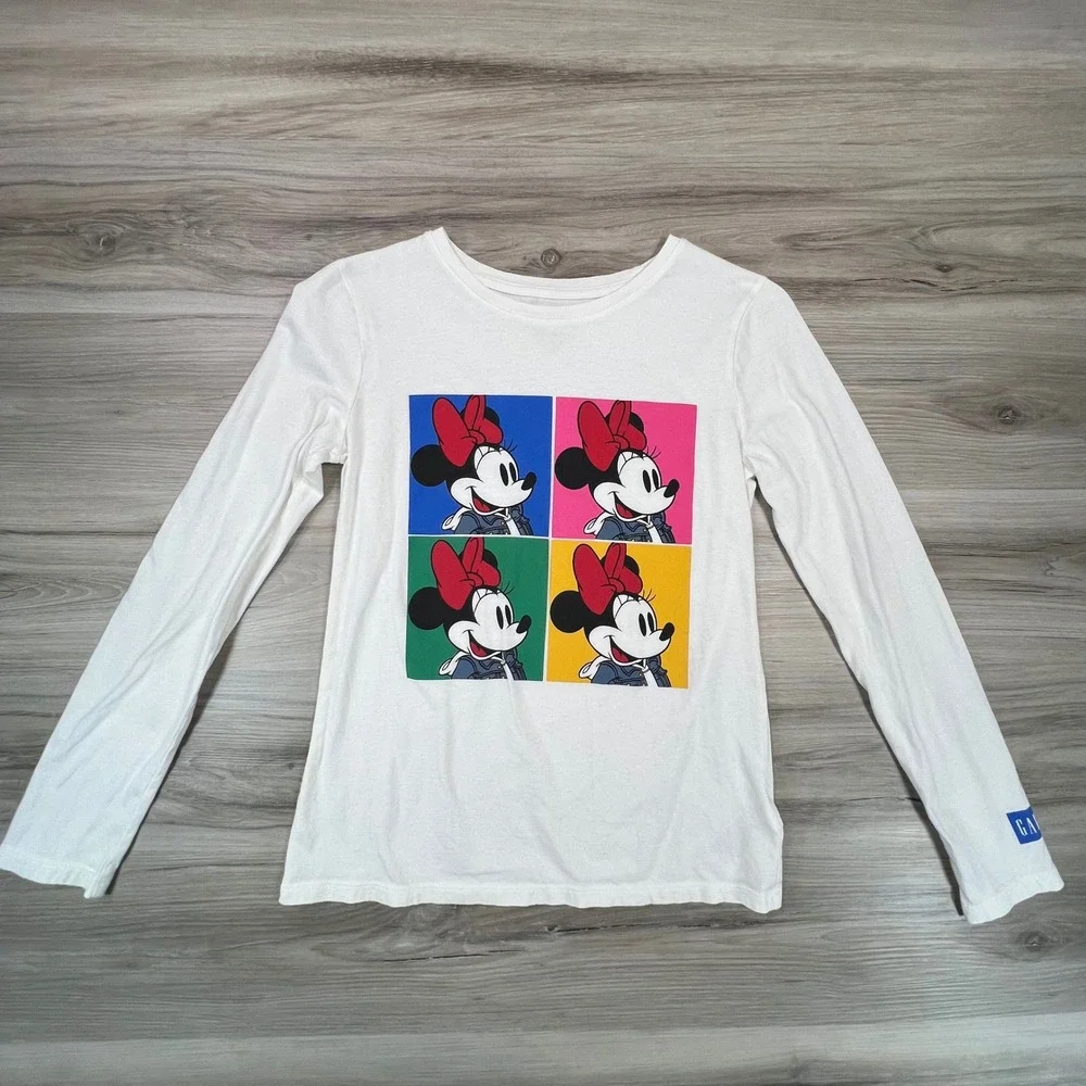 GAP Kids Disney Minnie‎ Mouse Pop Art Long Sleeve Top White XXLG (14-16)